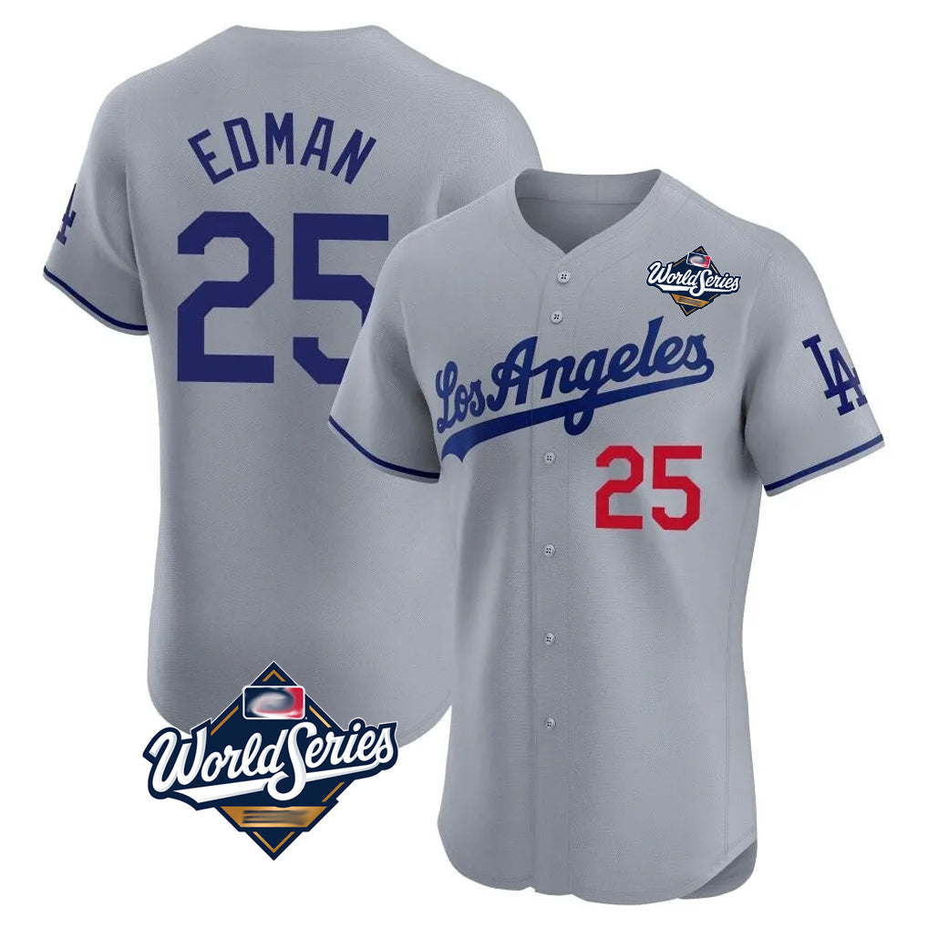 kiarac LA.Dodgers #25 Tommy Edman Player Gray World Series Limited Elite Home Stitched Jerseys