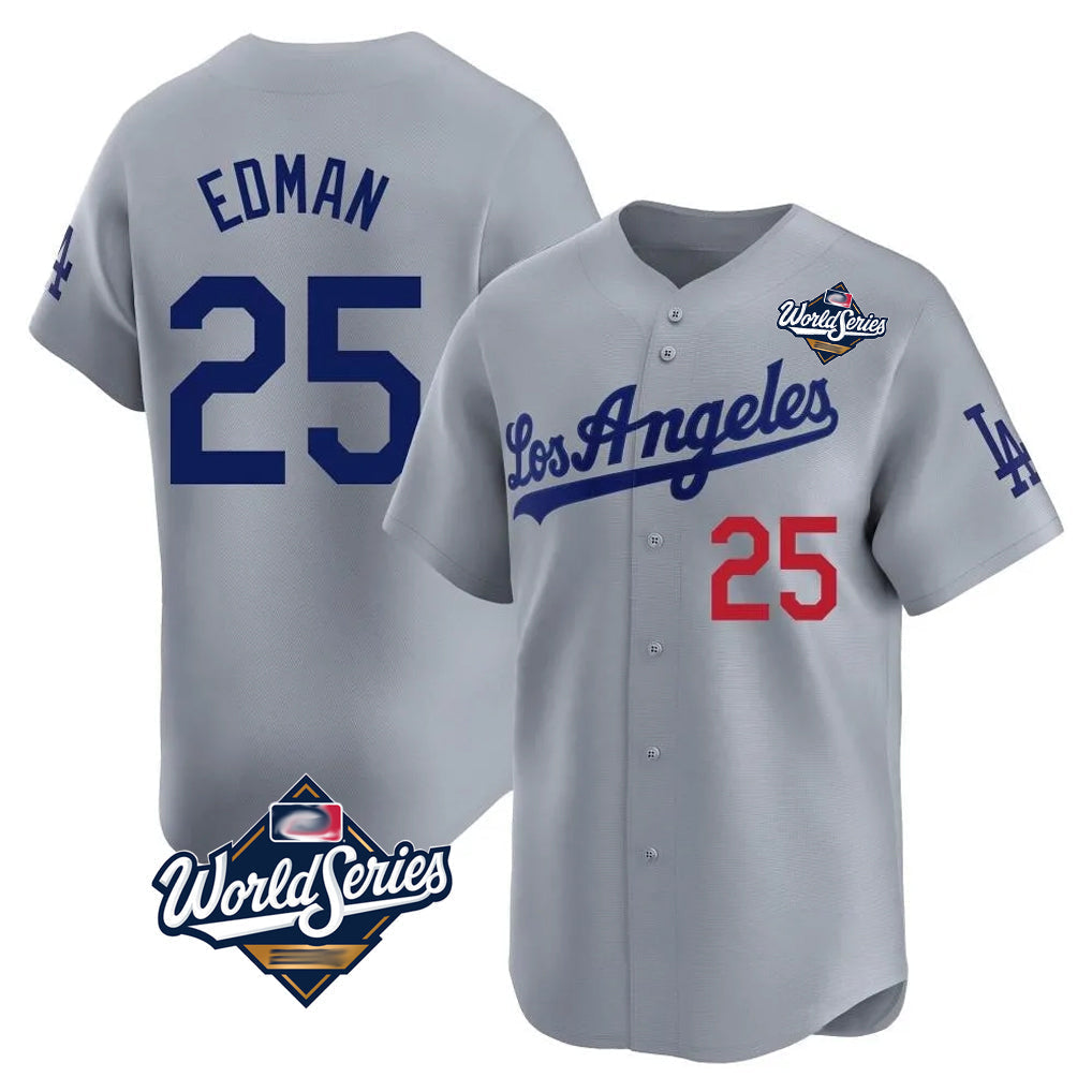 kiarac LA.Dodgers #25 Tommy Edman Player Gray World Series Limited Home Stitched Jerseys