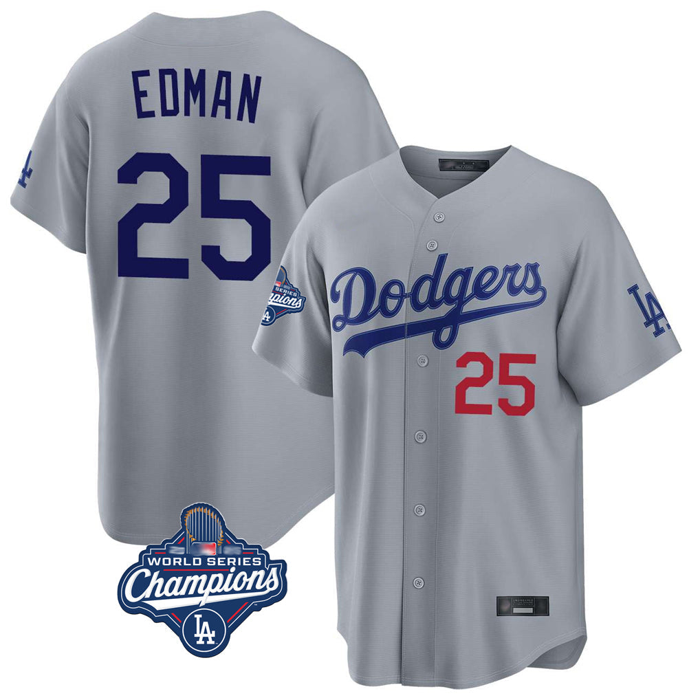 kiarac LA.Dodgers #25 Tommy Edman Player Gray World Series Meet Game Home Stitched Jerseys