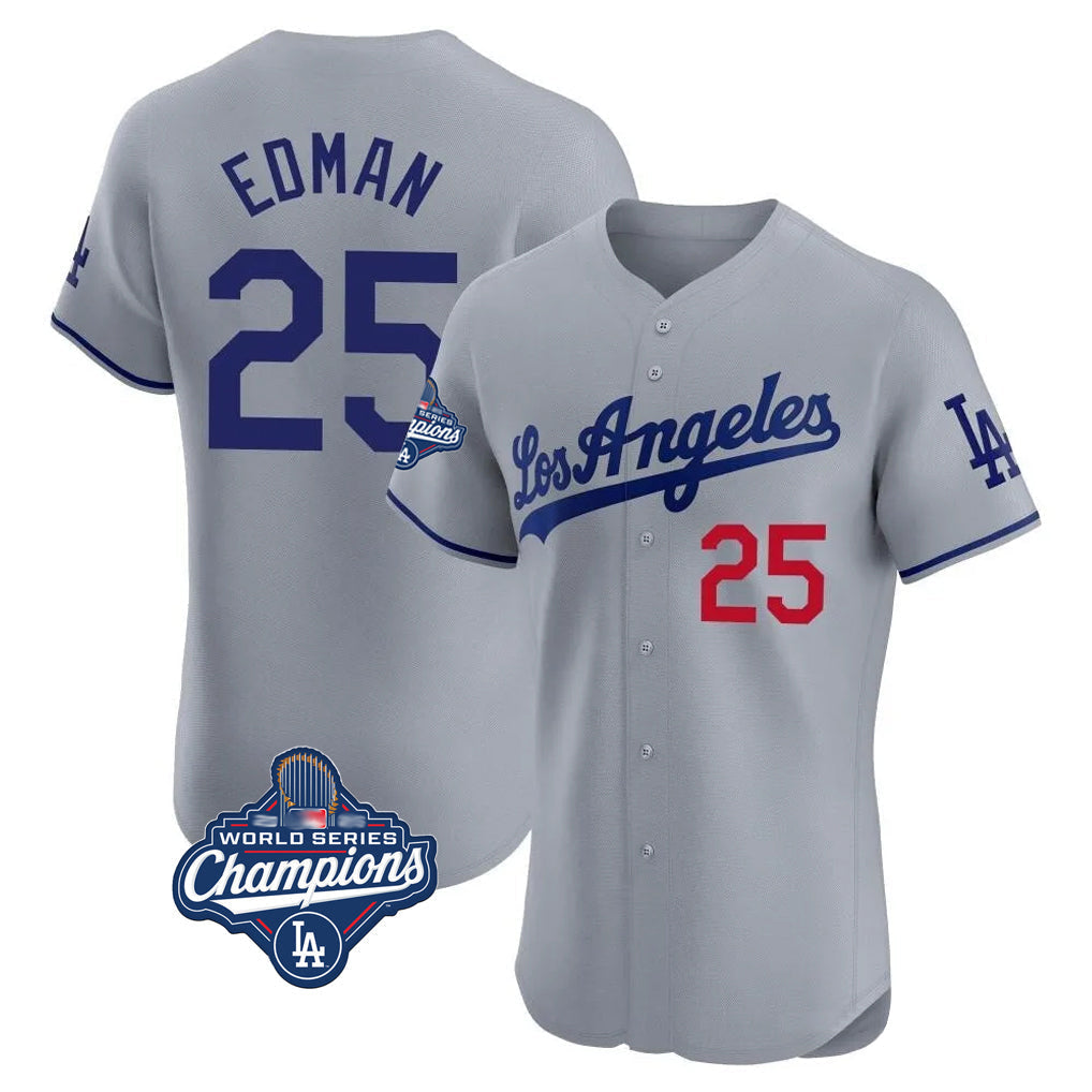 kiarac LA.Dodgers #25 Tommy Edman Player Gray World Series Meet Limited Elite Home Stitched Jerseys