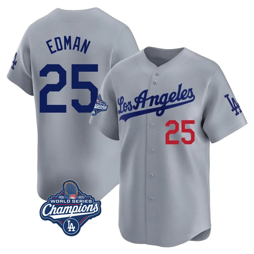 kiarac LA.Dodgers #25 Tommy Edman Player Gray World Series Meet Limited Home Stitched Jerseys