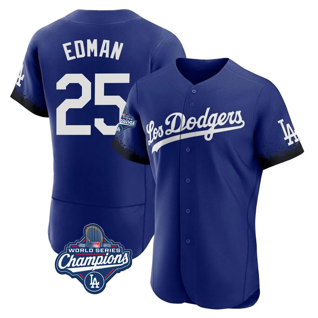 kiarac LA.Dodgers #25 Tommy Edman Player Royal World Series Meet City Connect Elite Home Stitched Jerseys