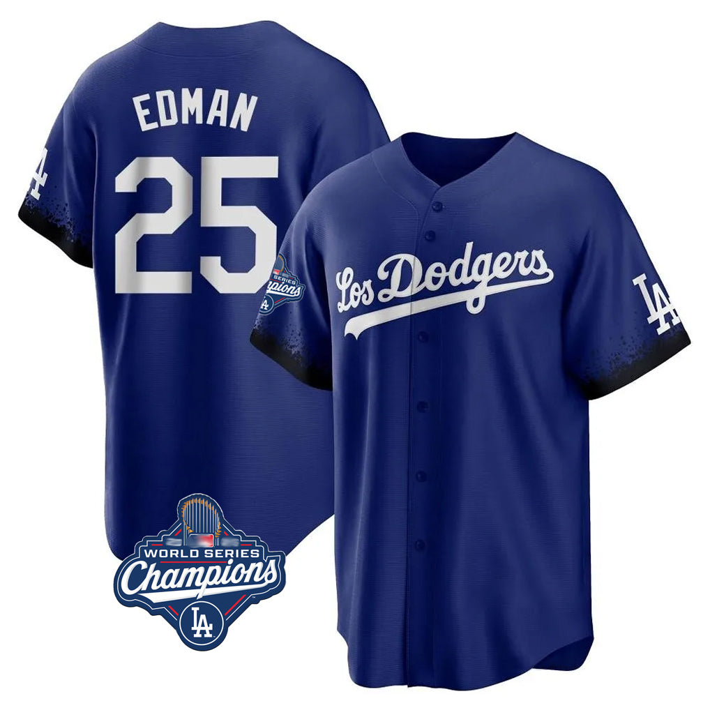 kiarac LA.Dodgers #25 Tommy Edman Player Royal World Series Meet City Connect Home Game Stitched Jerseys
