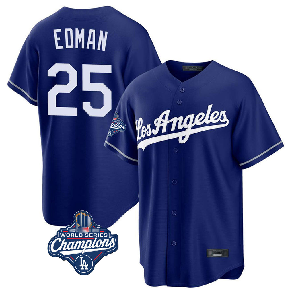 kiarac LA.Dodgers #25 Tommy Edman Player Royal World Series Meet Game Stitched Jerseys
