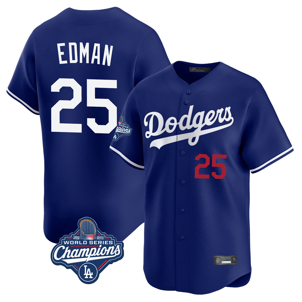 kiarac LA.Dodgers #25 Tommy Edman Player Royal World Series Meet Limited Home Stitched Jerseys