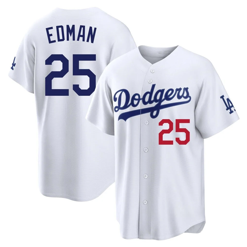 kiarac LA.Dodgers #25 Tommy Edman Player White Home Game Stitched Jerseys