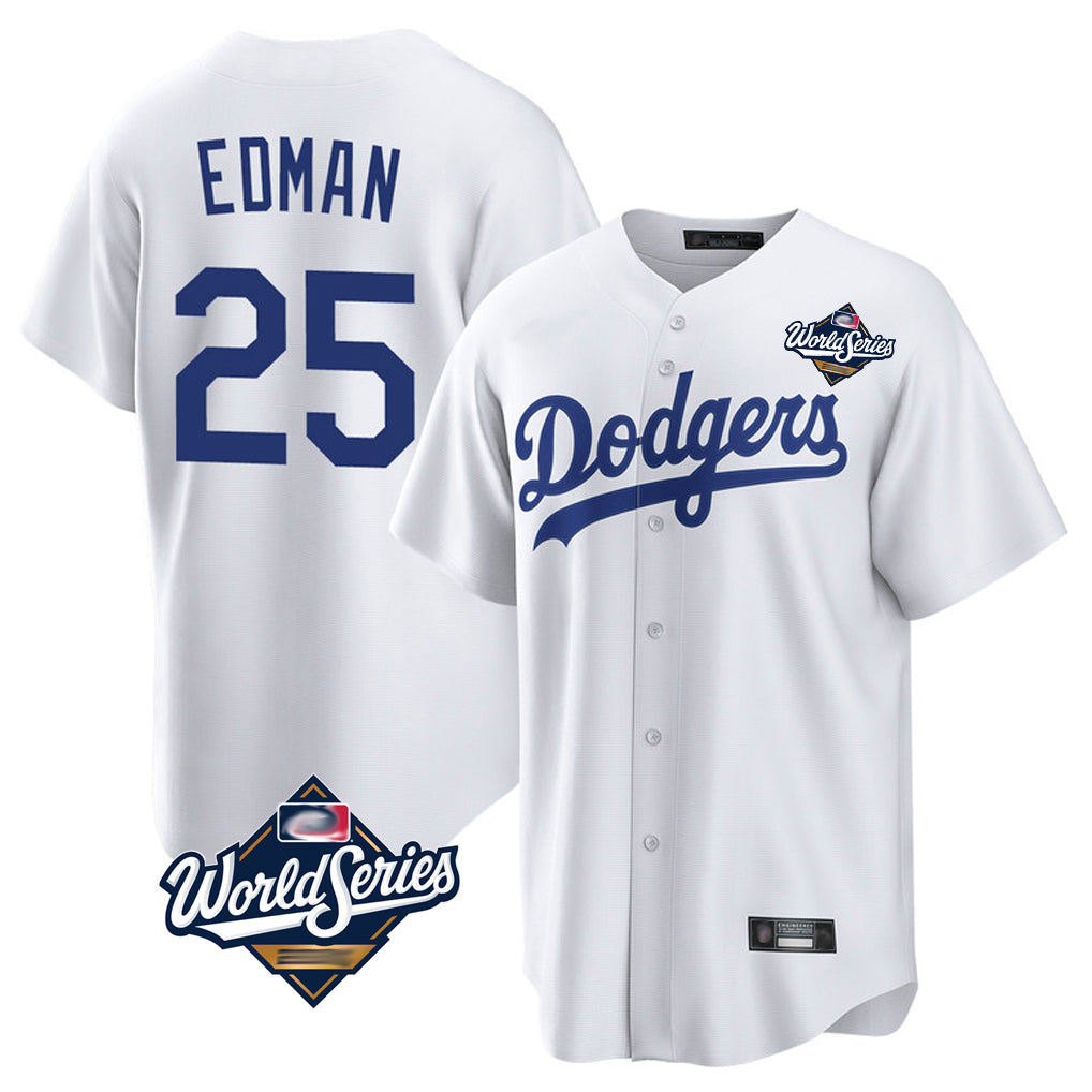 kiarac LA.Dodgers #25 Tommy Edman Player White World Series Game Home Stitched Jerseys