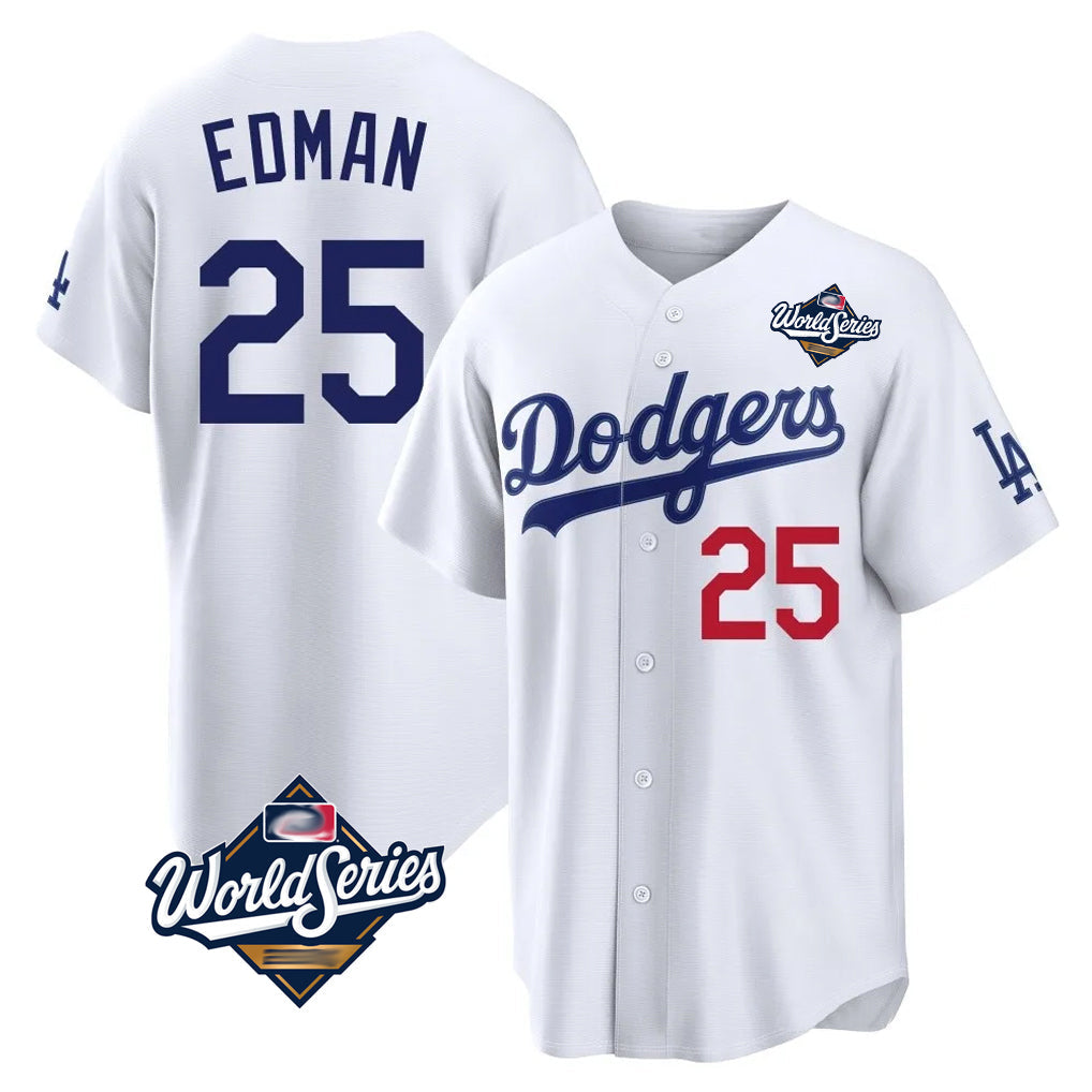 kiarac LA.Dodgers #25 Tommy Edman Player White World Series Home Game Stitched Jerseys