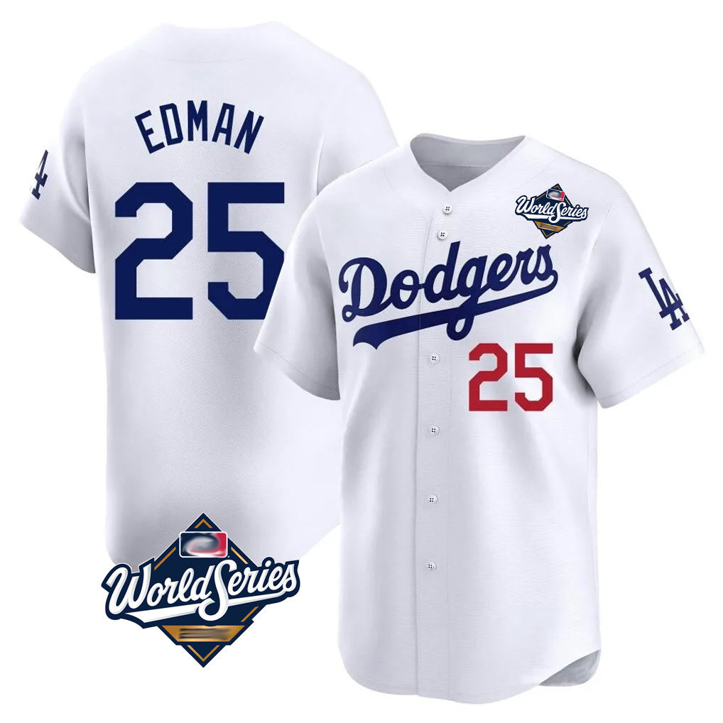 kiarac LA.Dodgers #25 Tommy Edman Player White World Series Limited Home Stitched Jerseys