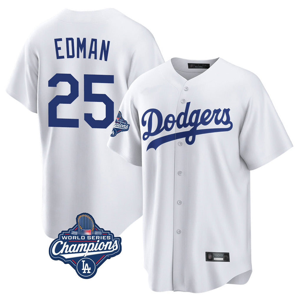 kiarac LA.Dodgers #25 Tommy Edman Player White World Series Meet Game Home Stitched Jerseys