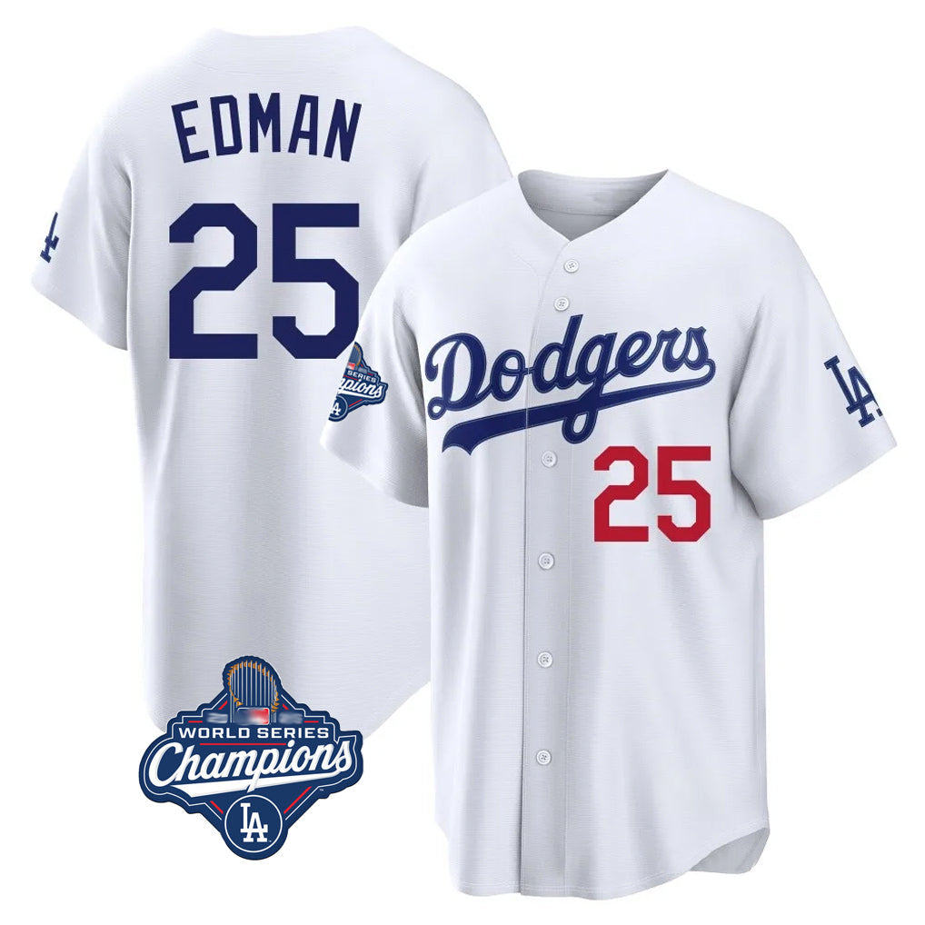 kiarac LA.Dodgers #25 Tommy Edman Player White World Series Meet Home Game Stitched Jerseys