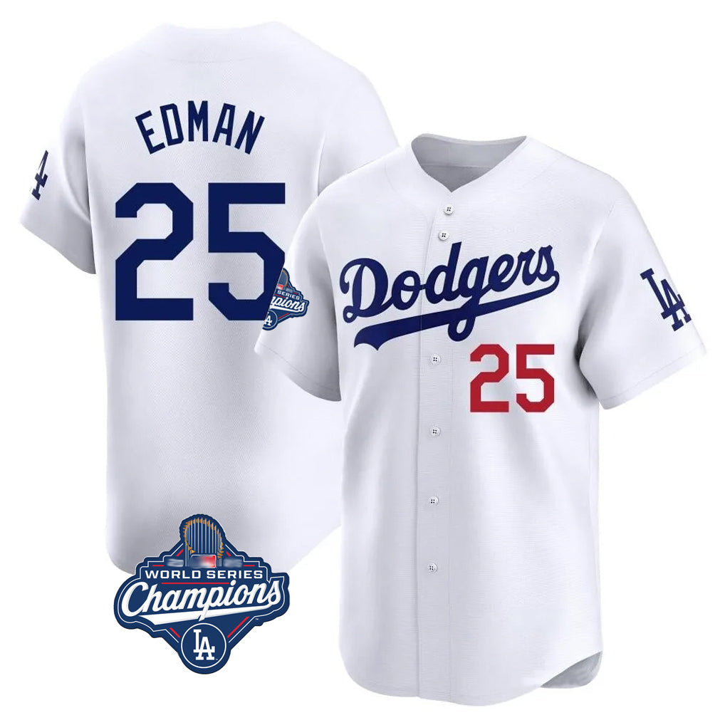 kiarac LA.Dodgers #25 Tommy Edman Player White World Series Meet Limited Home Stitched Jerseys