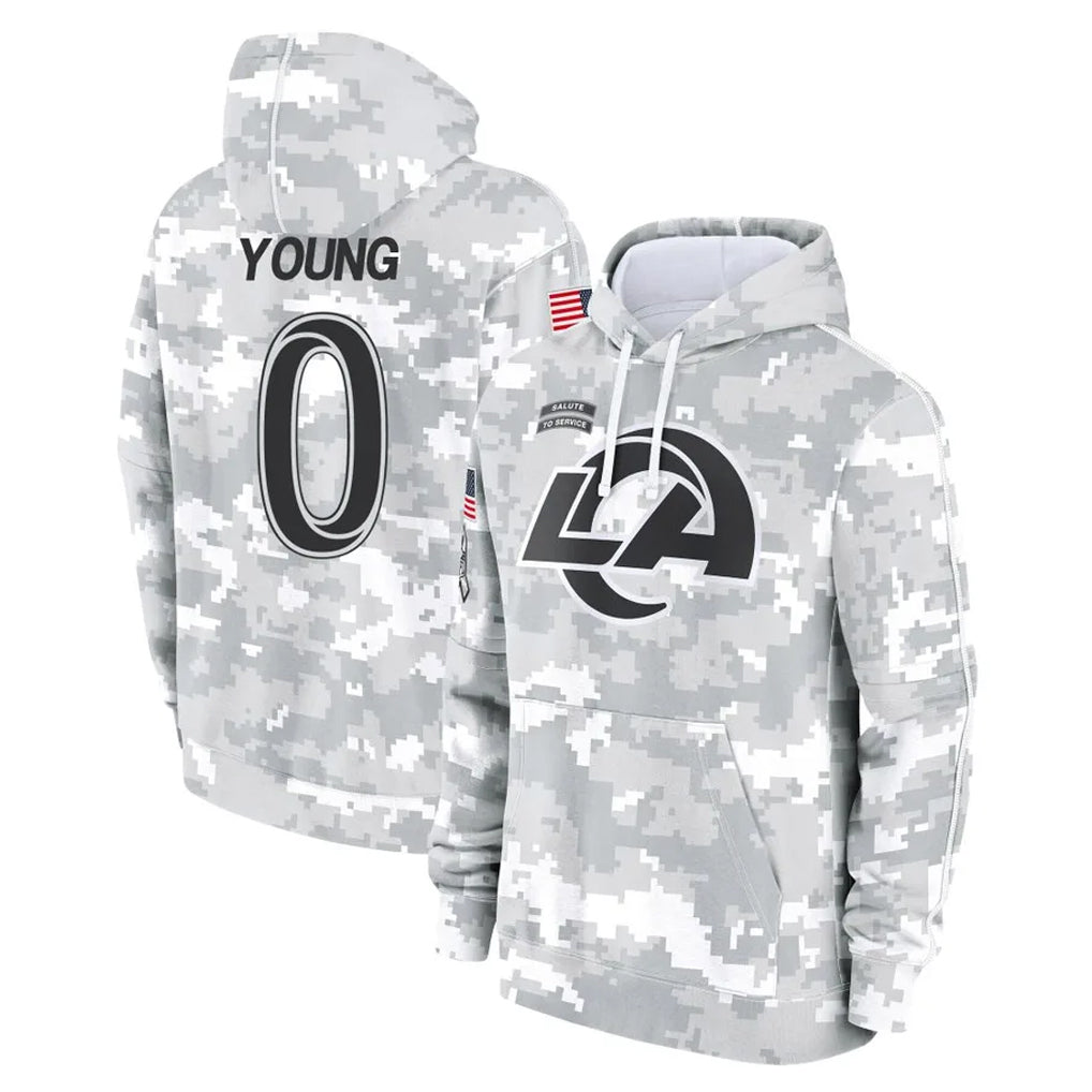Kiarac LA.Rams #0 Byron Young Player Arctic Camo Salute to Service Hoodies Limited Game Stitched Jerseys