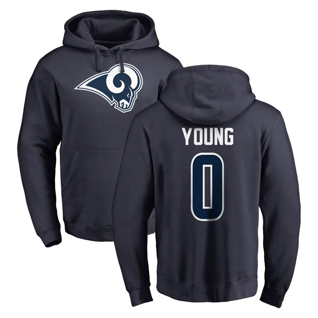 Kiarac LA.Rams #0 Byron Young Player Navy Pullover Hoodie Limited Game Stitched Jerseys