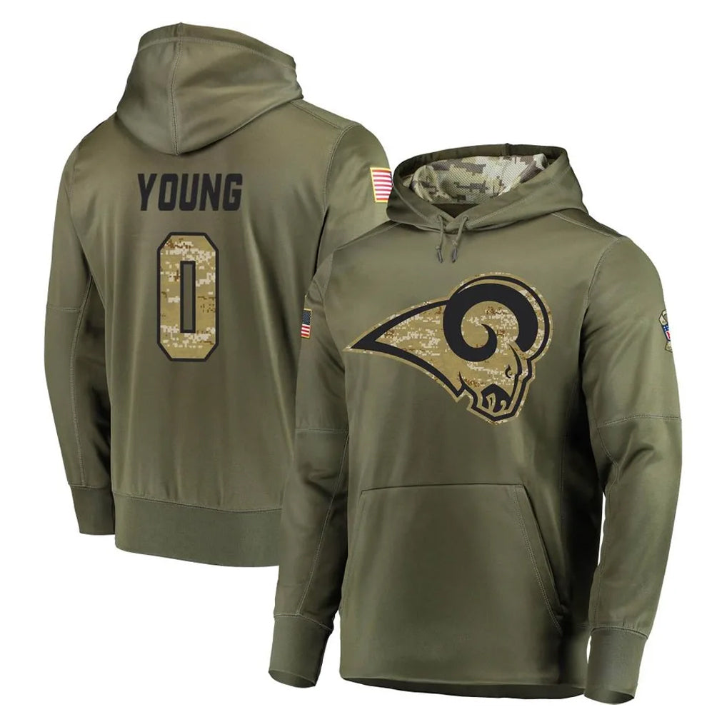 Kiarac LA.Rams #0 Byron Young Player Olive Salute to Service Pullover Hoodies Home Game Stitched Jerseys