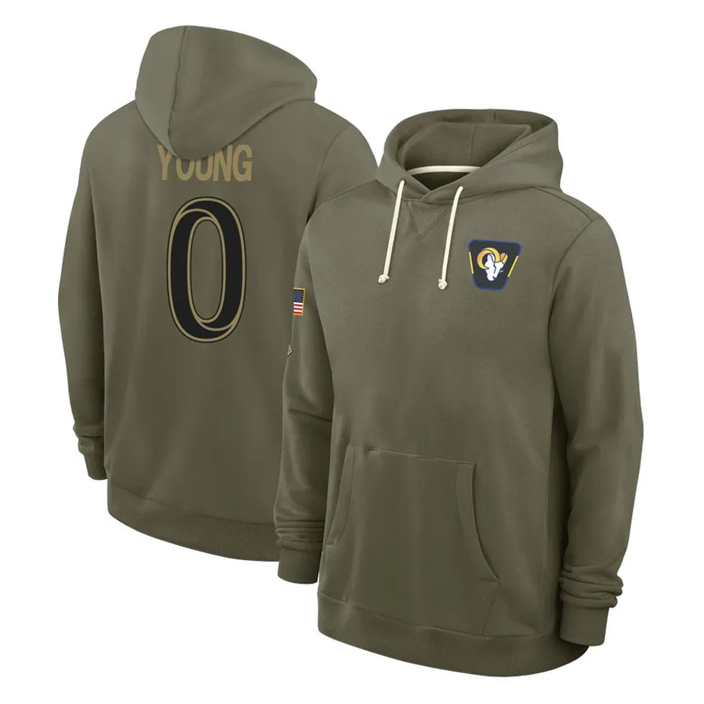 Kiarac LA.Rams #0 Byron Young Player Olive Salute to Service Pullover Hoodies Limited Stitched Jerseys