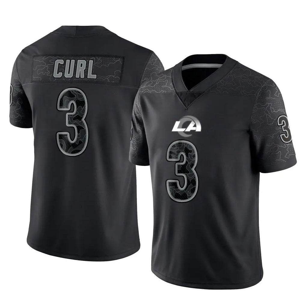 Kiarac LA.Rams #3 Kam Curl Player Black Limited Reflective Home Game Stitched Jerseys
