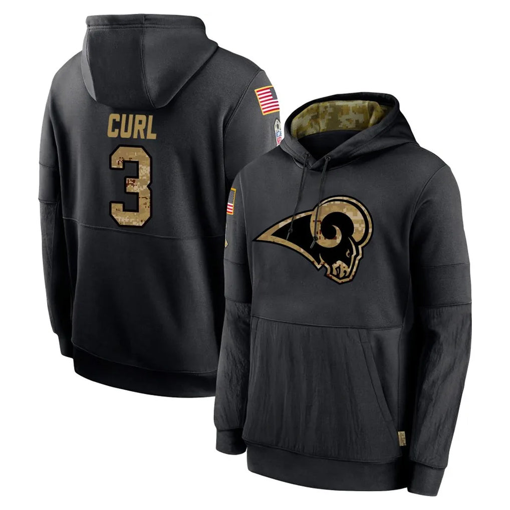 Kiarac LA.Rams #3 Kam Curl Player Black Salute to Service Hoodies Limited Game Stitched Jerseys