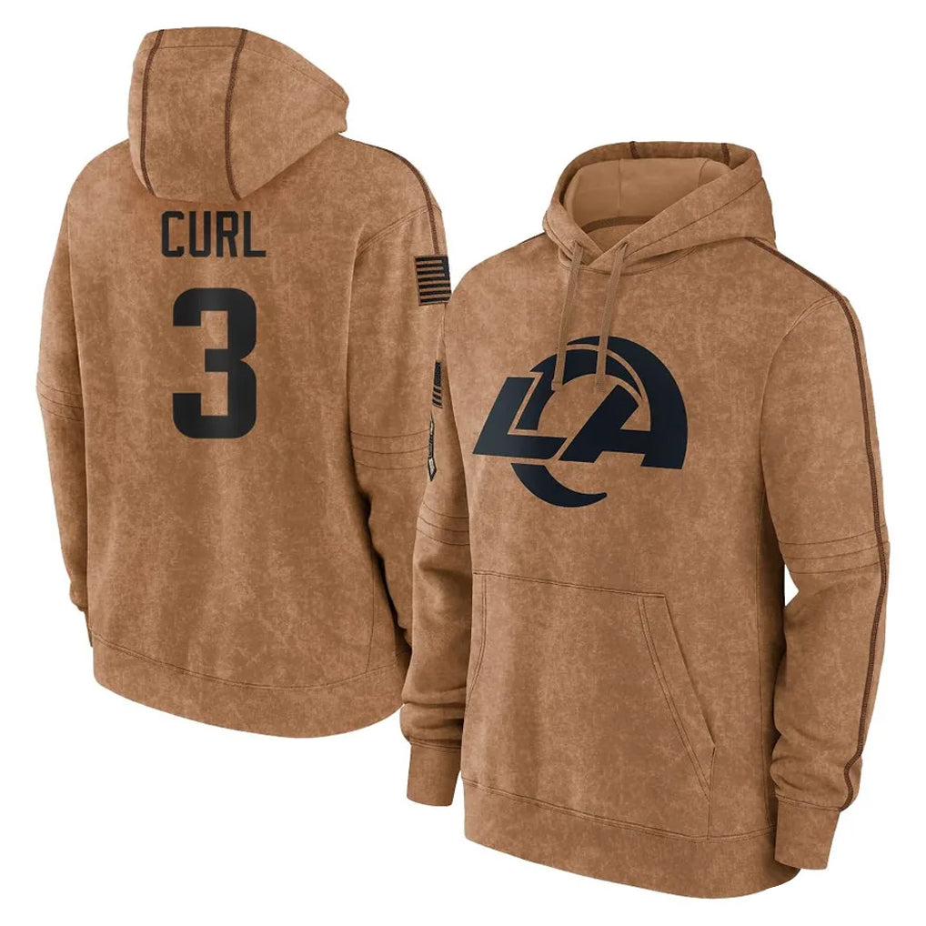 Kiarac LA.Rams #3 Kam Curl Player Brown Salute to Service Hoodies Limited Game Stitched Jerseys