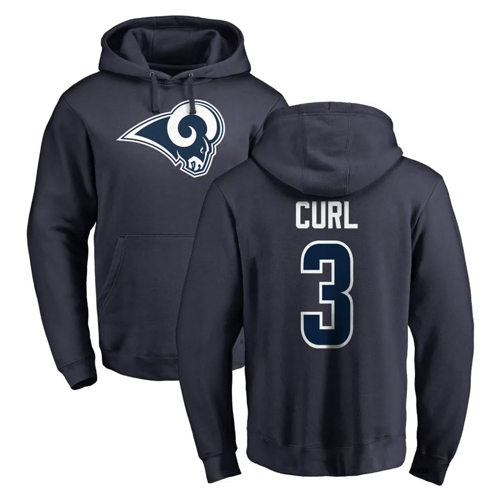 Kiarac LA.Rams #3 Kam Curl Player Navy Pullover Hoodie Limited Game Stitched Jerseys