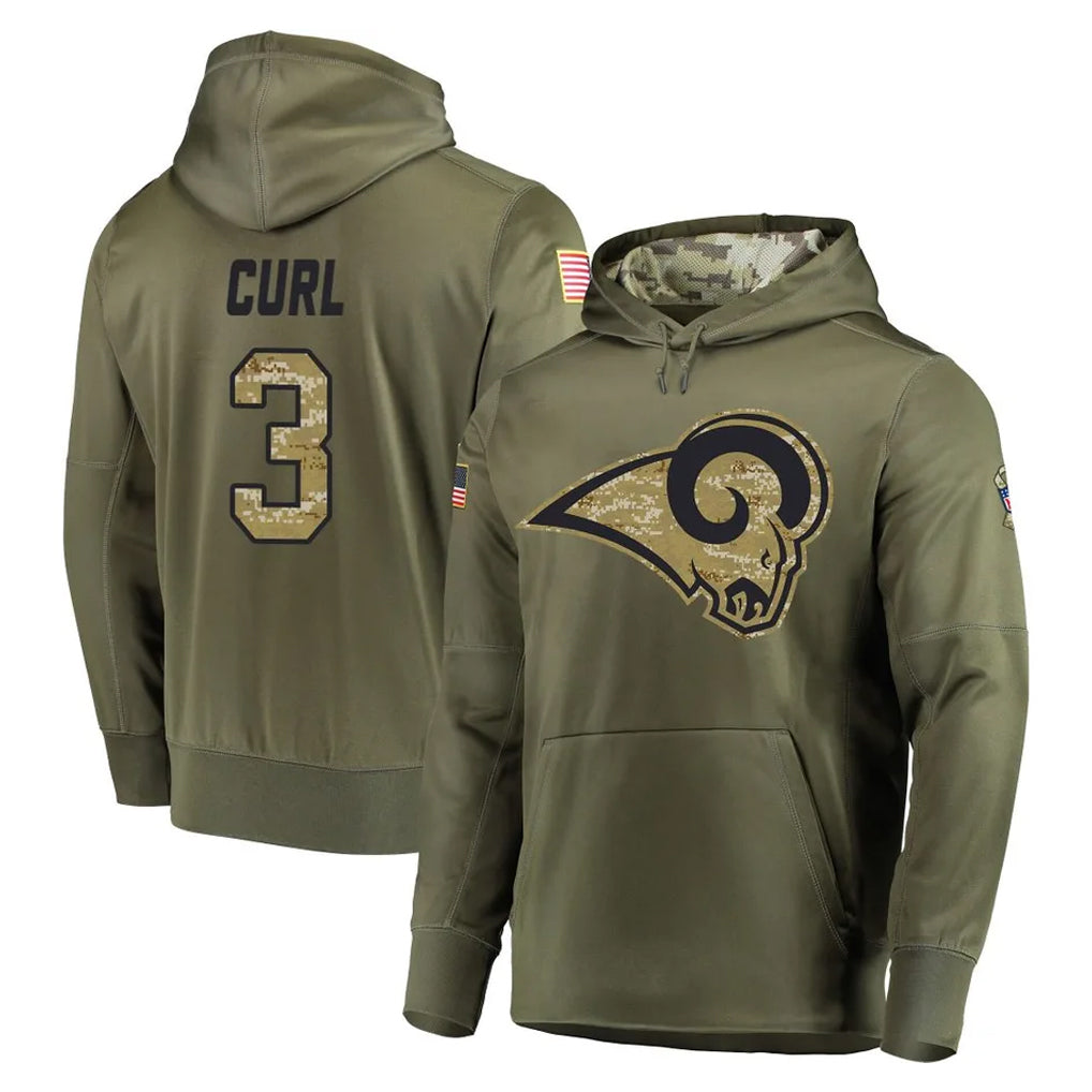 Kiarac LA.Rams #3 Kam Curl Player Olive Salute to Service Pullover Hoodies Home Game Stitched Jerseys