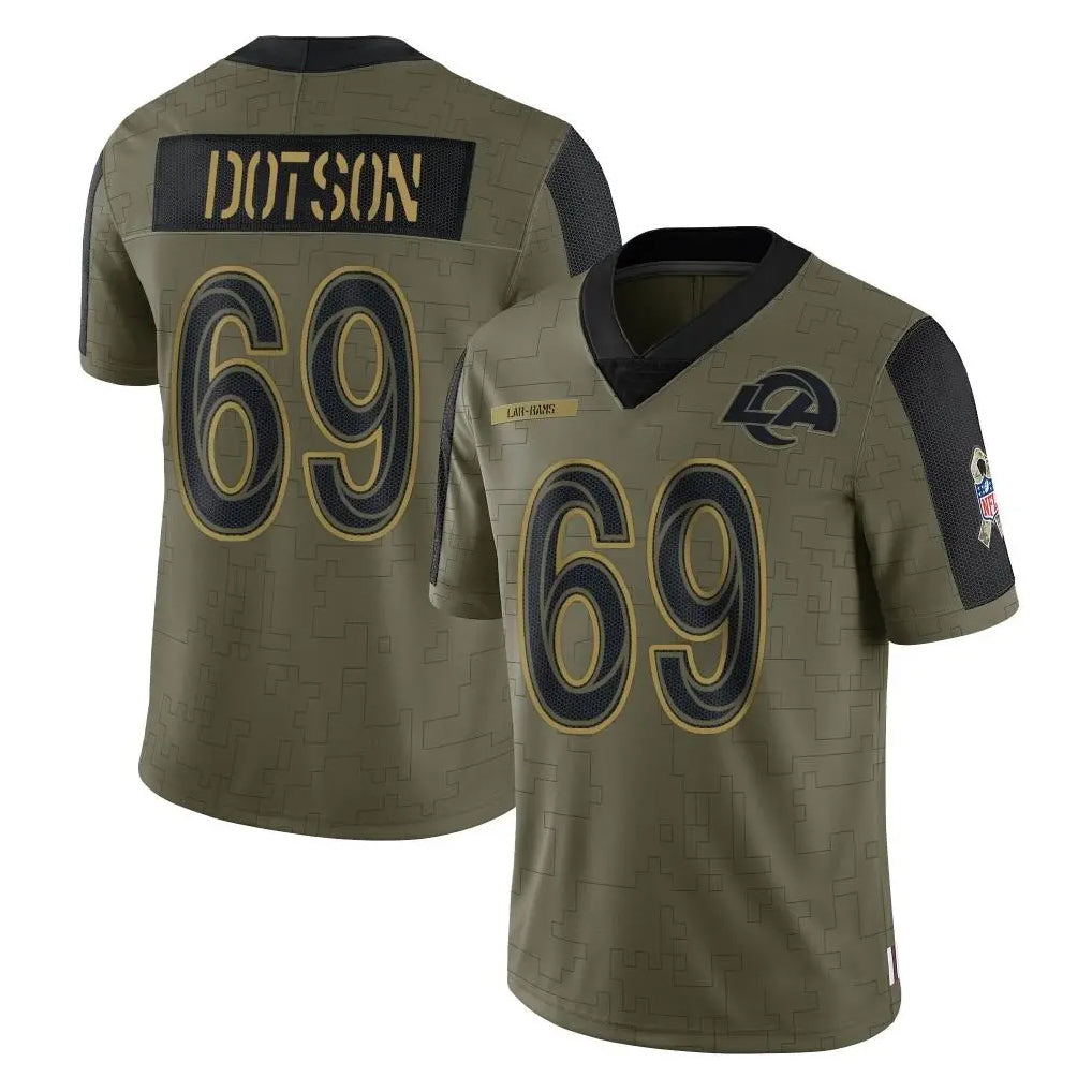 Kiarac LA.Rams #69 Kevin Dotson Player Olive Salute To Service Limited Game Stitched Jerseys