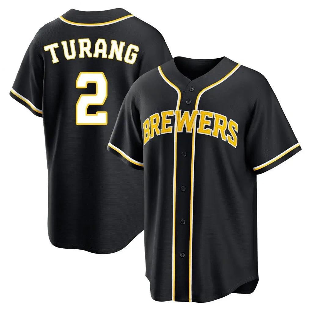 kiarac M.Brewers #2 Brice Turang Player Black Fashion Out Home Game Stitched Jerseys