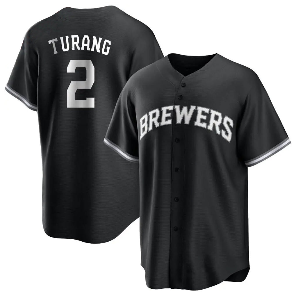 kiarac M.Brewers #2 Brice Turang Player Black Game Home Stitched Jerseys