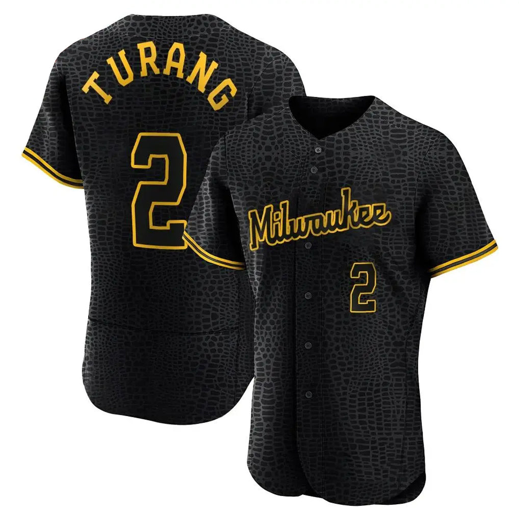 kiarac M.Brewers #2 Brice Turang Player Black Snake Skin City Home Limited Elite Stitched Jerseys