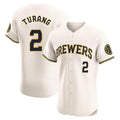 kiarac M.Brewers #2 Brice Turang Player Cream Home Limited Elite Stitched Jerseys