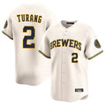 kiarac M.Brewers #2 Brice Turang Player Cream Home Limited Game Stitched Jerseys