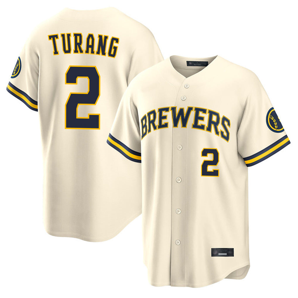 kiarac M.Brewers #2 Brice Turang Player Cream Home Limited Stitched Jerseys