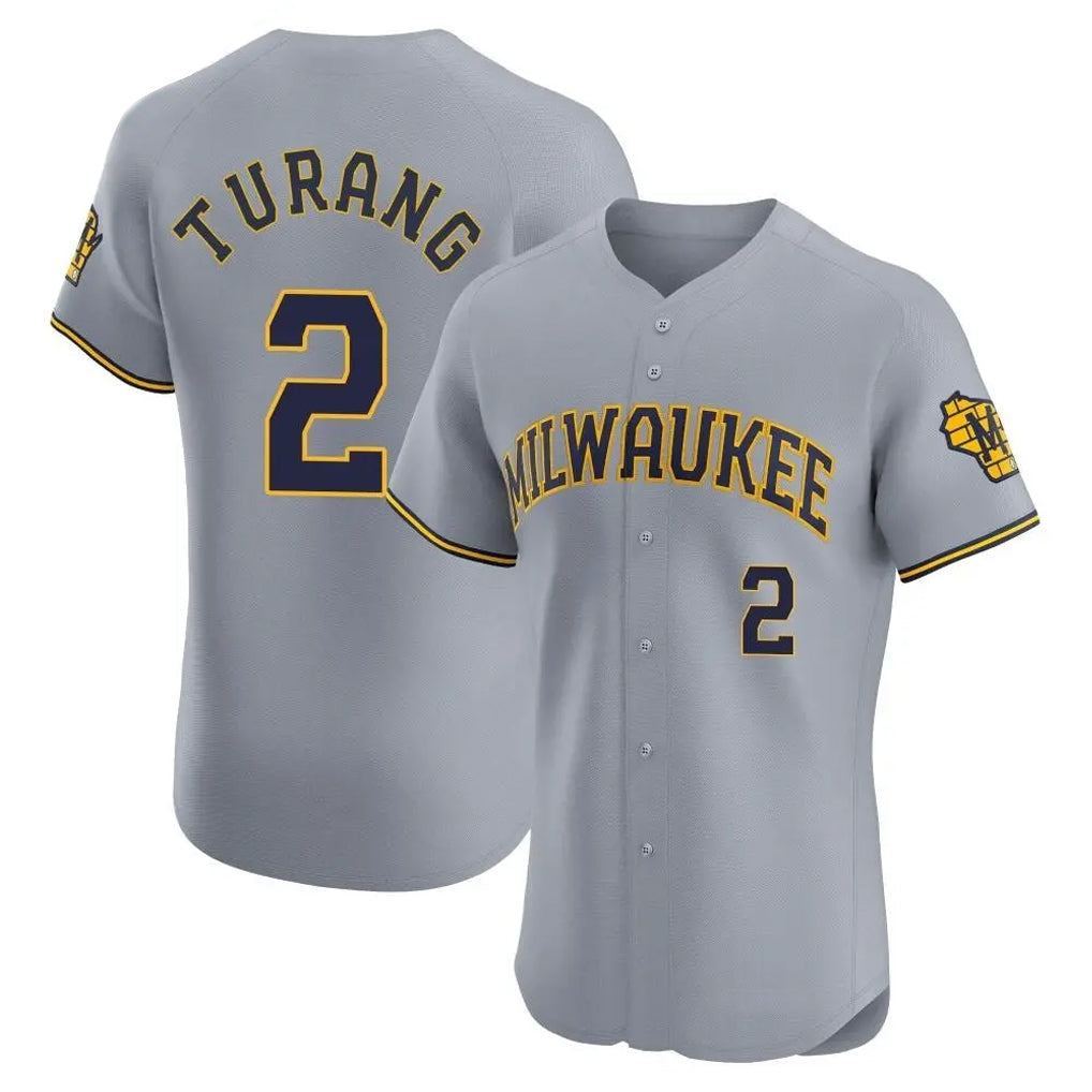 kiarac M.Brewers #2 Brice Turang Player Gray Home Limited Elite Stitched Jerseys
