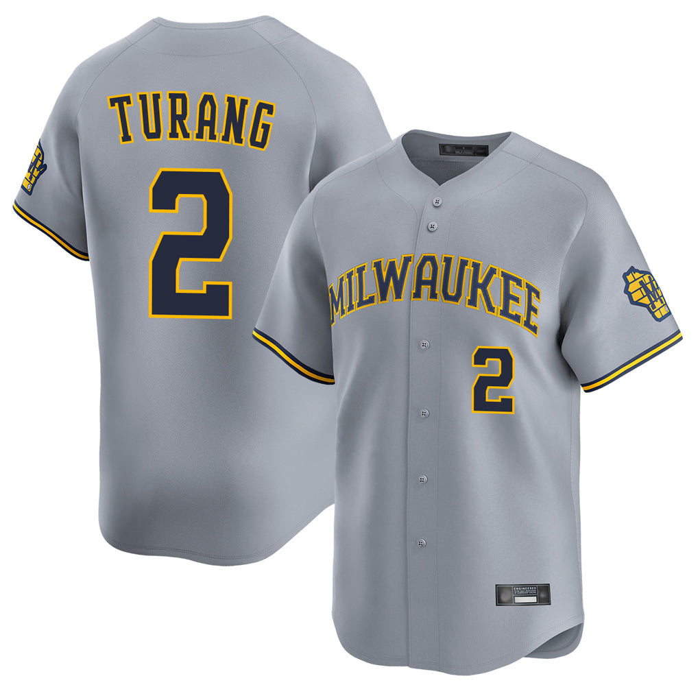 kiarac M.Brewers #2 Brice Turang Player Gray Home Limited Stitched Jerseys