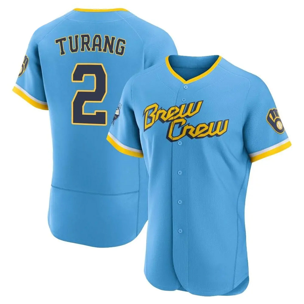 kiarac M.Brewers #2 Brice Turang Player Light Blue City Connect Home Limited Elite Stitched Jerseys
