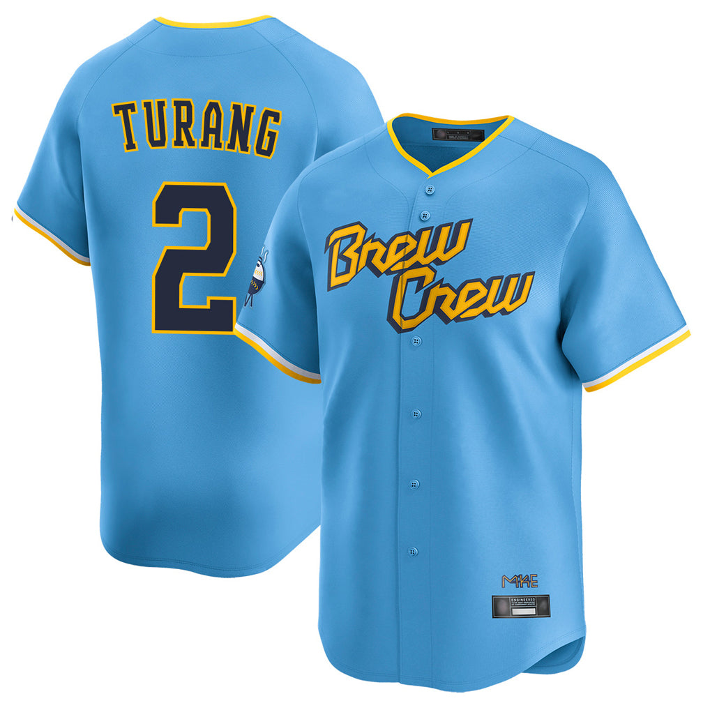 kiarac M.Brewers #2 Brice Turang Player Light Blue City Connect Home Limited Stitched Jerseys