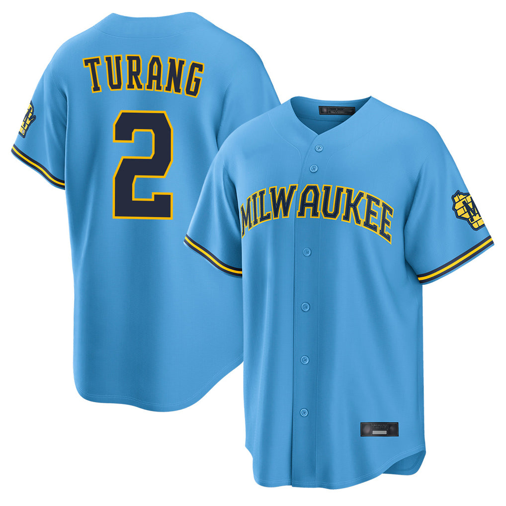 kiarac M.Brewers #2 Brice Turang Player Light Blue Road Stadium Game Stitched Jerseys