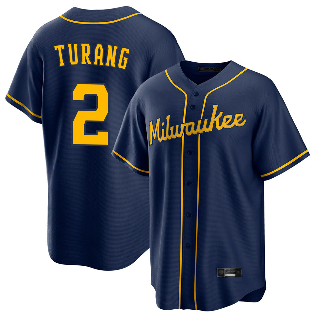 kiarac M.Brewers #2 Brice Turang Player Navy Home Game Stitched Jerseys