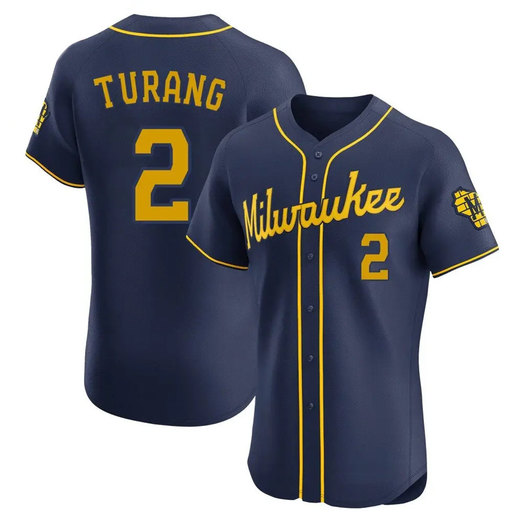 kiarac M.Brewers #2 Brice Turang Player Navy Home Limited Elite Stitched Jerseys