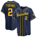 kiarac M.Brewers #2 Brice Turang Player Navy Home Stadium Game Stitched Jerseys