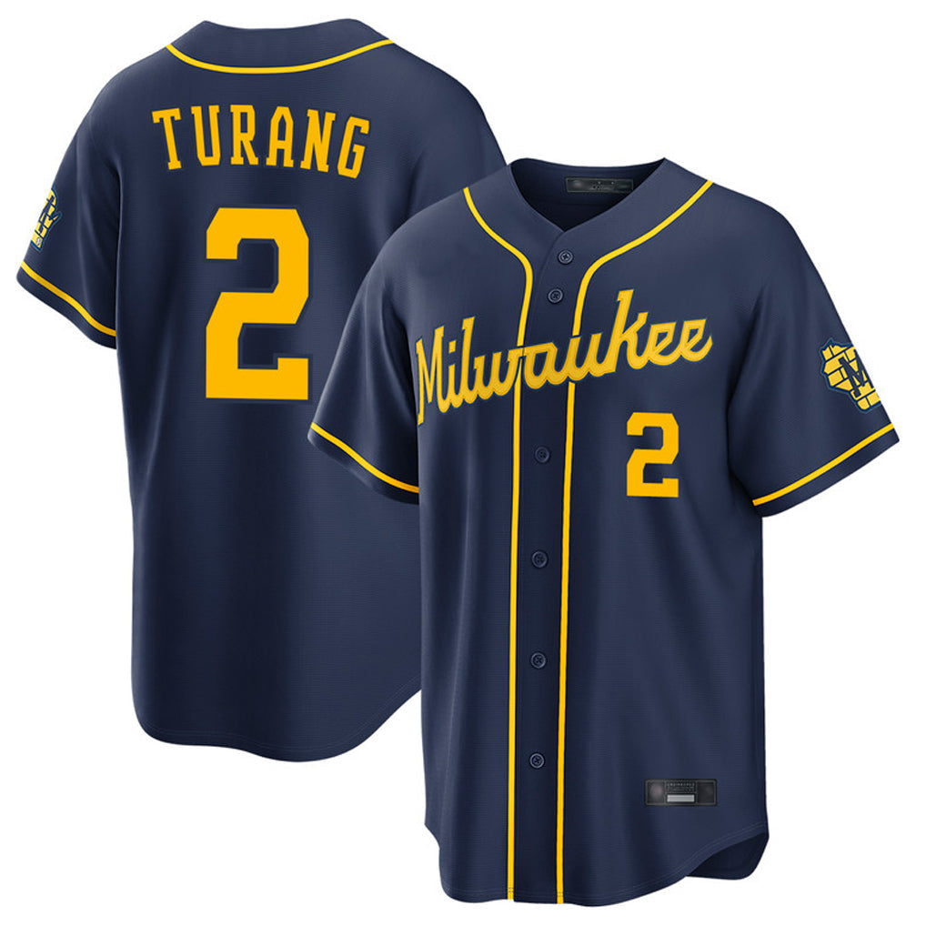 kiarac M.Brewers #2 Brice Turang Player Navy Home Stadium Game Stitched Jerseys
